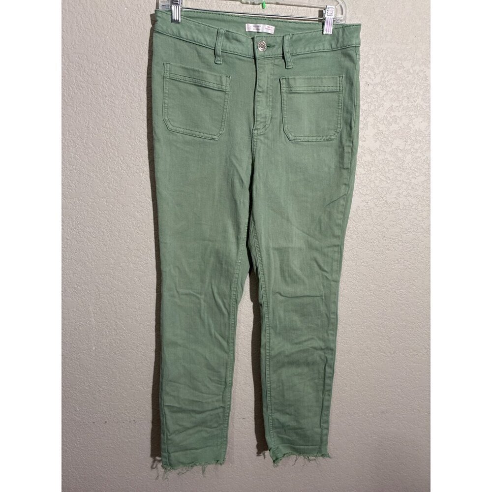 Lauren Conrad High Rise Skinny Ankle Jeans Womens Size 12 Green Cotton Blend Raw